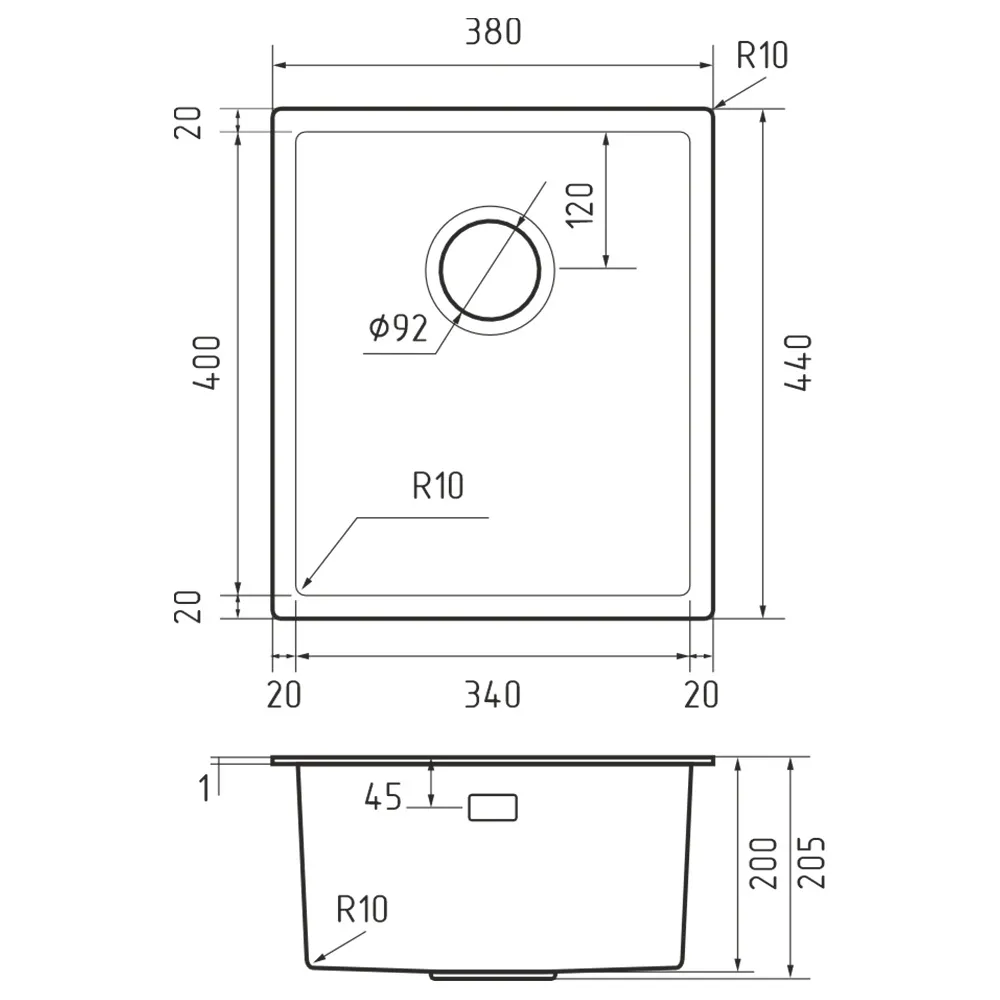 Кухонная мойка Rivelato 3844 CT/UN, нержавеющая сталь