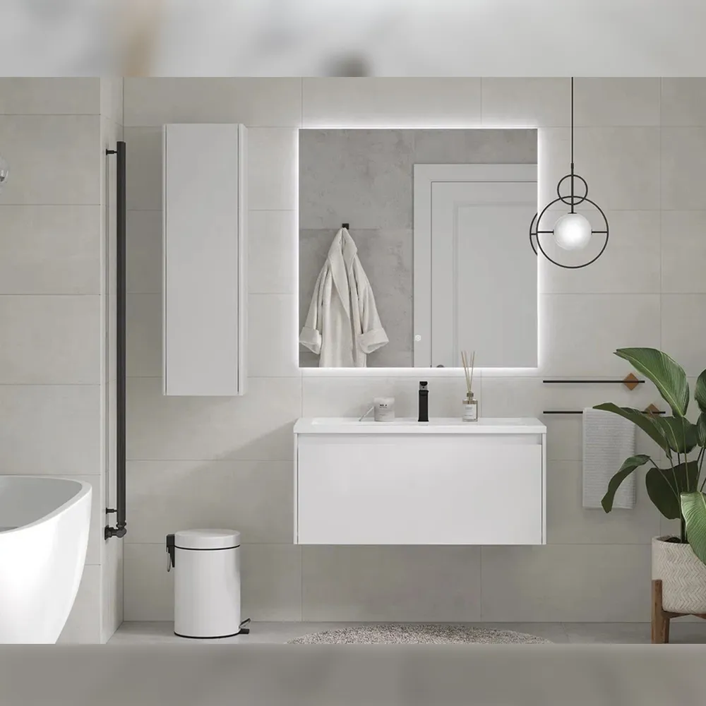 Тумба с раковиной подвесная Velvex Klaufs tp.KLA.MAR.100.1Y белый, 100 см