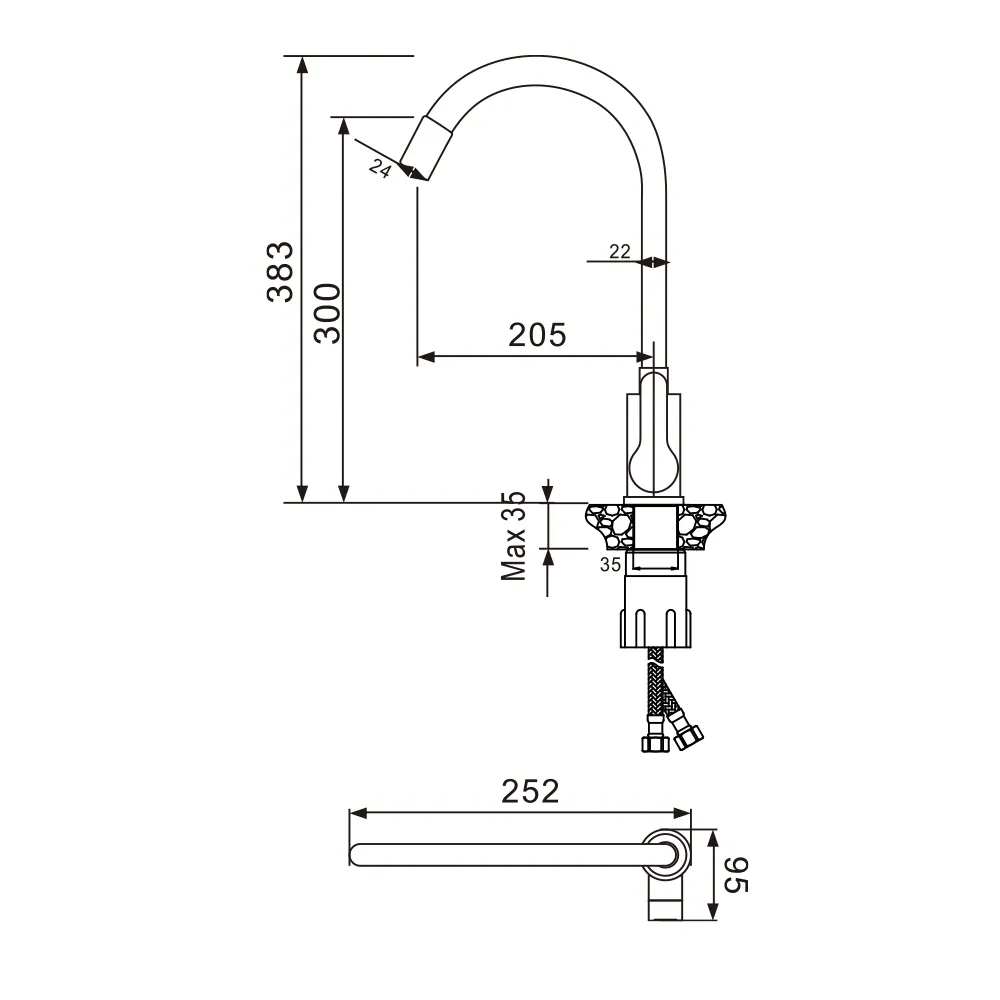 Смеситель для кухни с гибким изливом WesnaArt EKO EKO05-140, сатин/черный