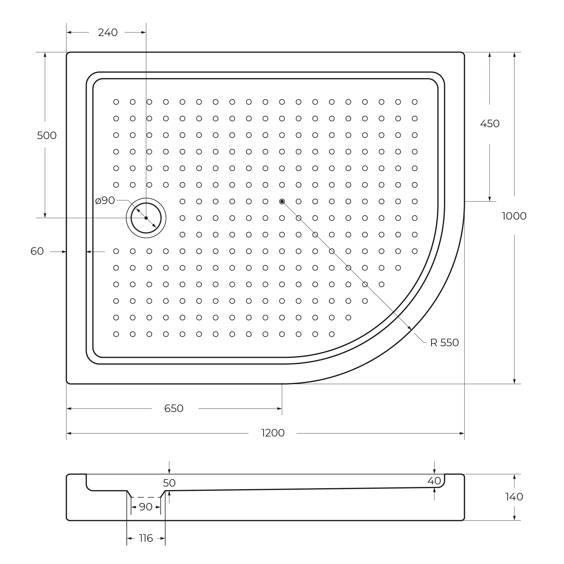 Акриловый поддон Cezares 1200х1000 мм, белый (TRAY-A-RH-120/100-550-15-W-L)