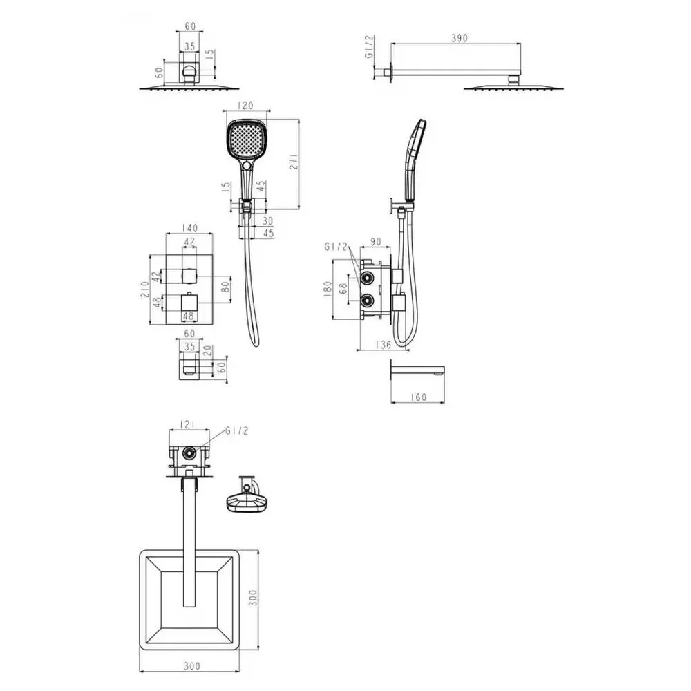 Душевая система встраиваемая Grocenberg GB5050BG, графит