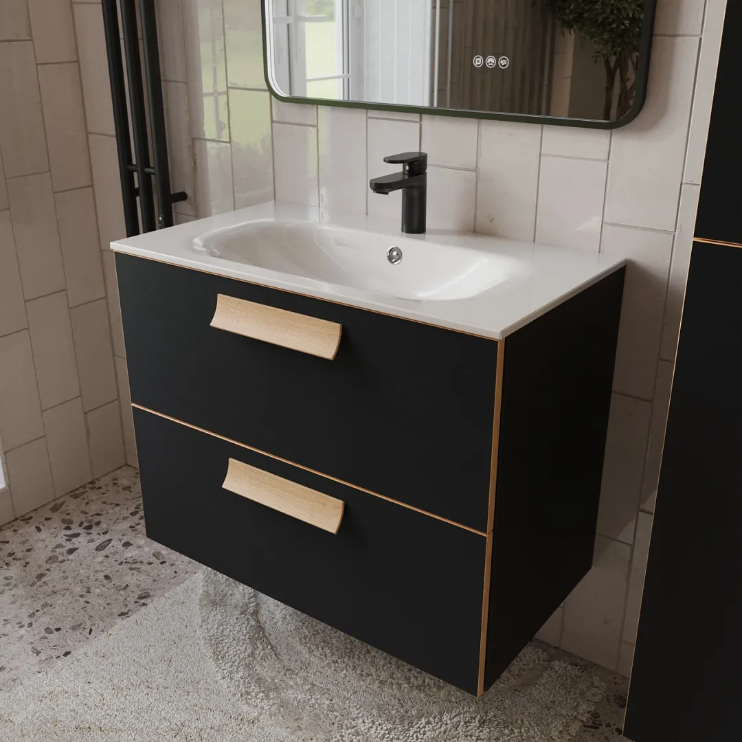 Тумба с раковиной подвесная (80см) Terminus Noto NOT10802099901O, черный soft touch