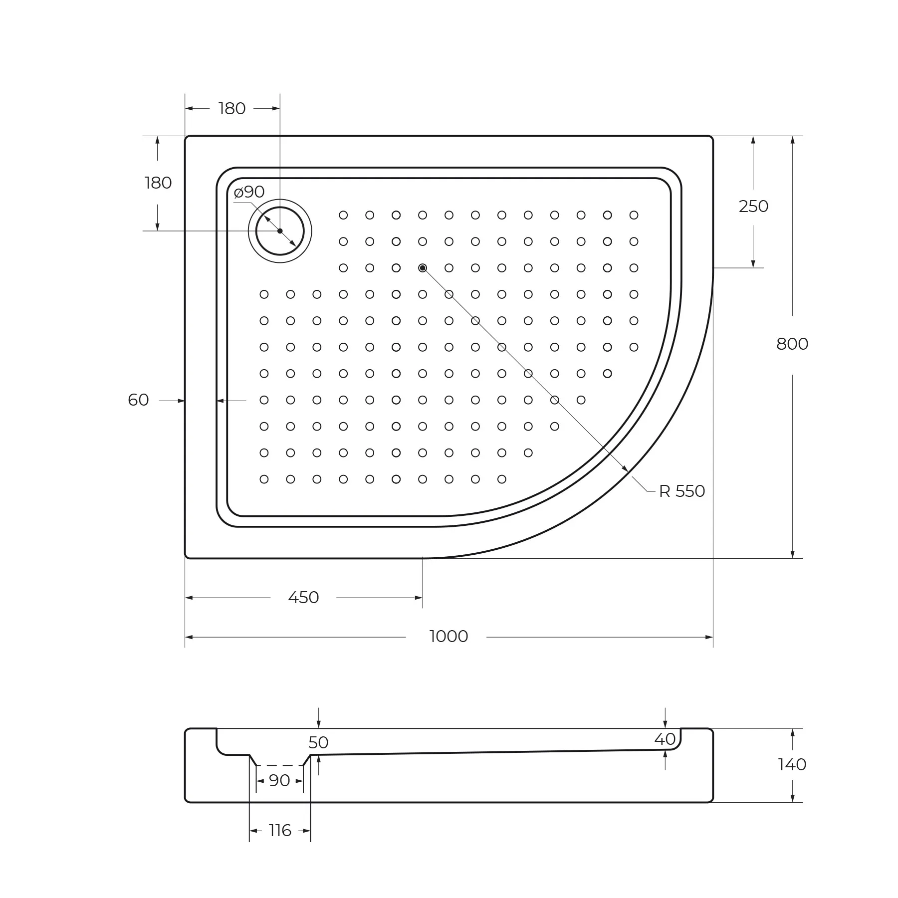 Акриловый поддон Cezares 1000х800 мм, белый (TRAY-A-RH-100/80-550-15-W-L)