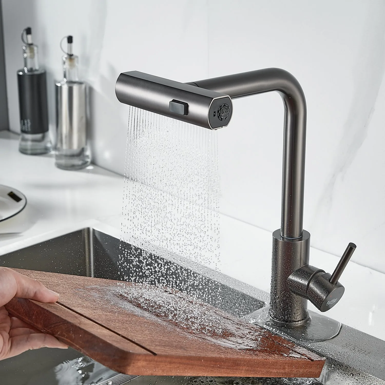 Смеситель для кухни с мультифункциональным изливом Raffine F203T, оружейная сталь