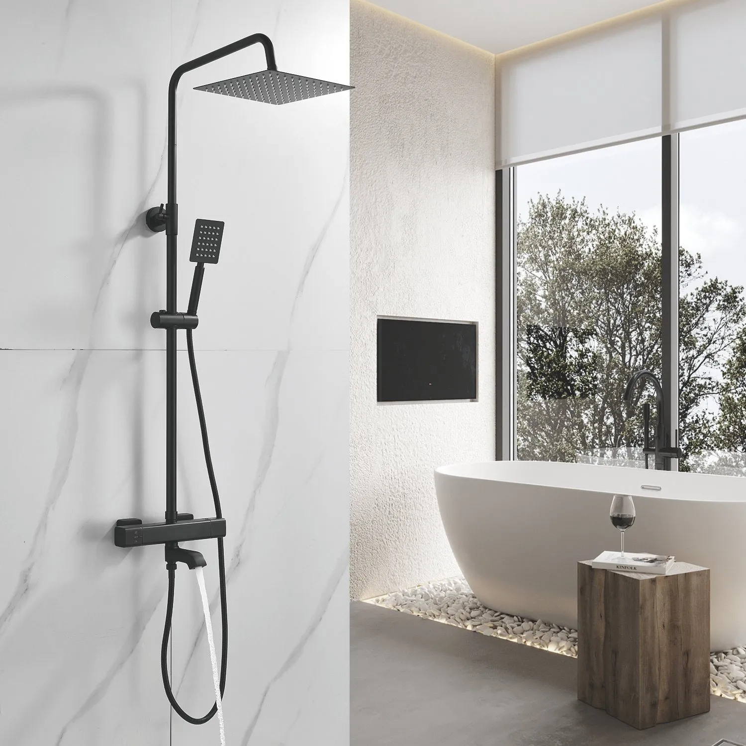 Душевая система c термостатом Shevanik S3096H, черный