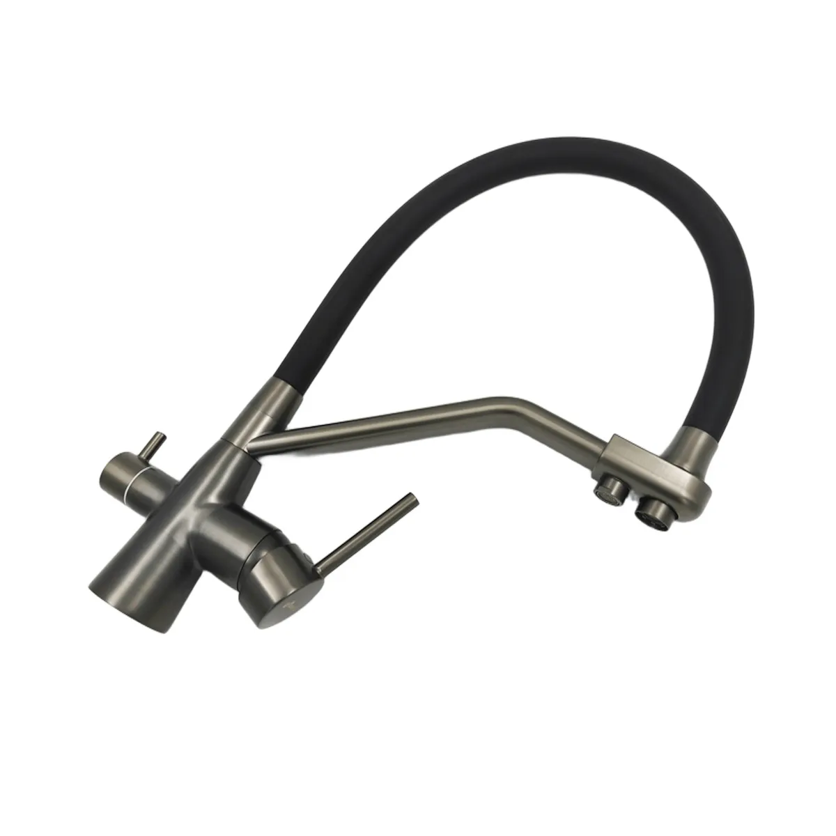 Смеситель для кухни с гибким изливом и подключением фильтра Maretti Eleganza EN31RGF14, оружейная сталь