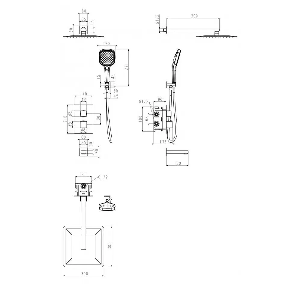 Душевая система встраиваемая Grocenberg GB5050MG, матовое золото