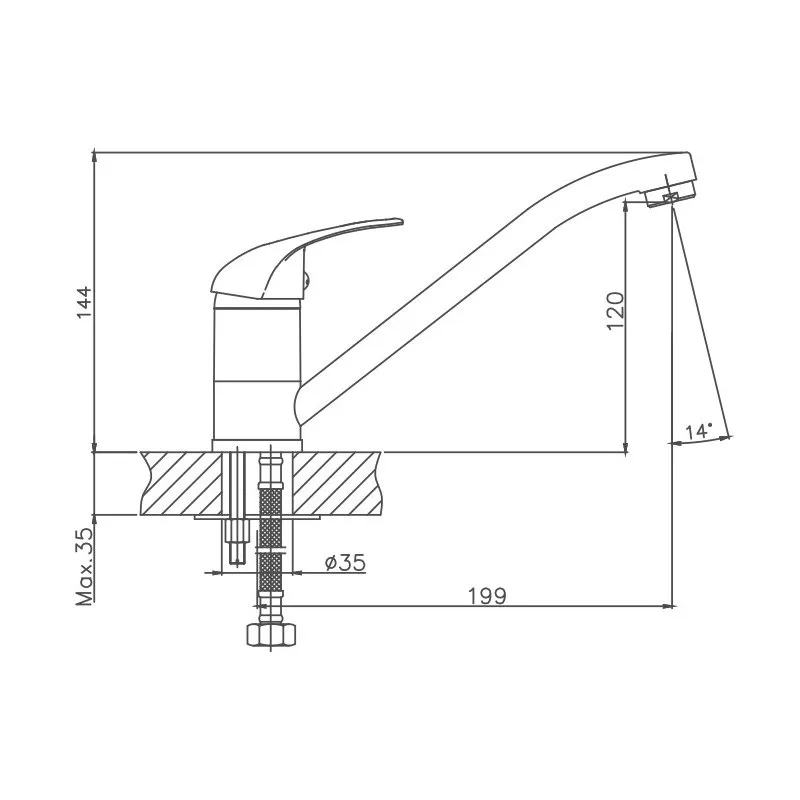 Смеситель для кухни Cron CN4237, хром