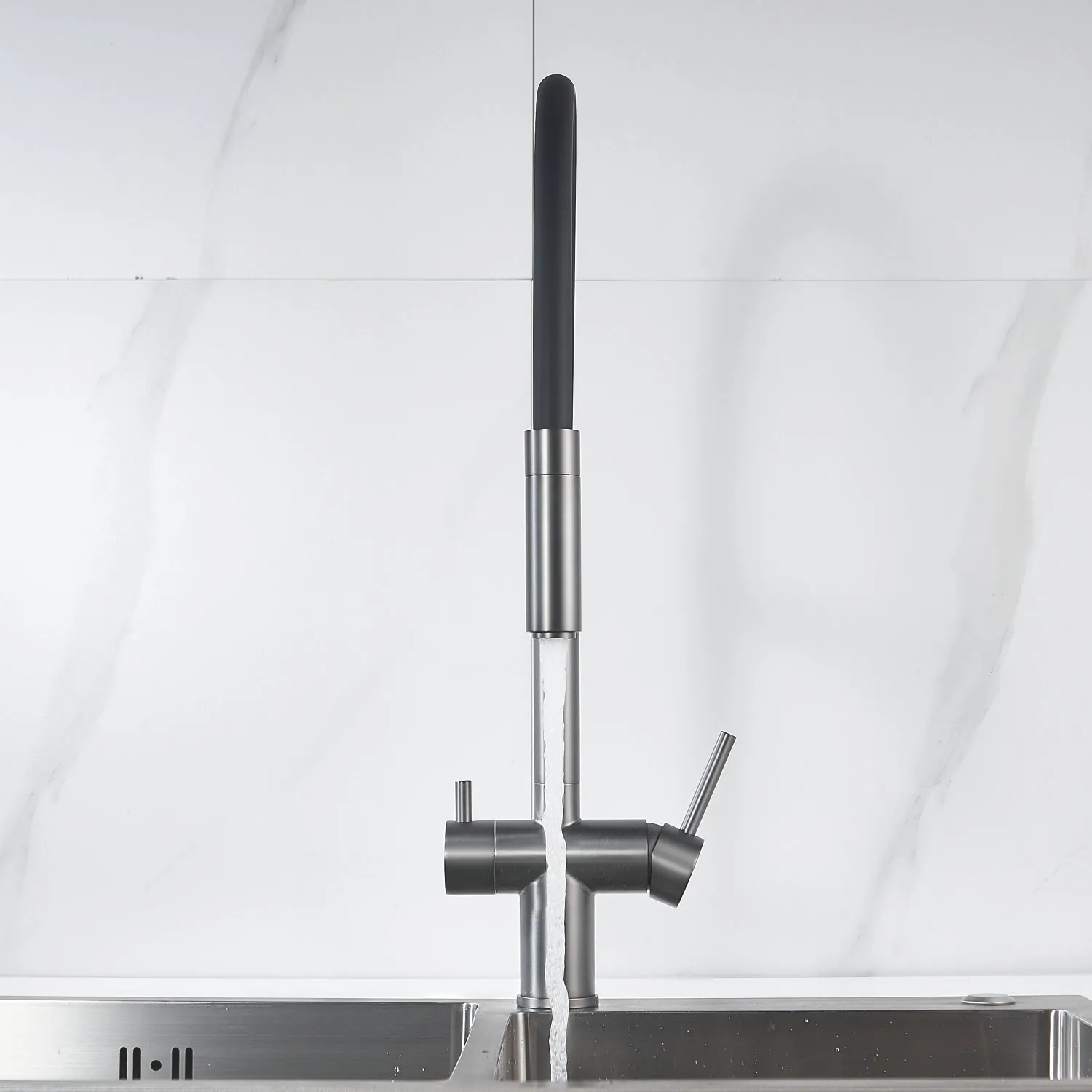 Смеситель для кухни с подключением фильтра Shevanik S178T, оружейная сталь