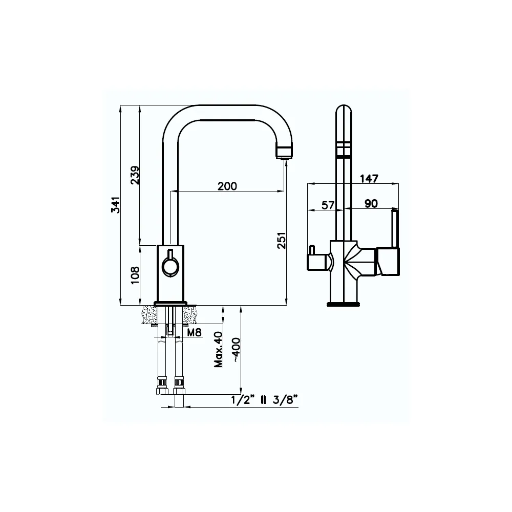 Смеситель для кухни с подключением фильтра Rivelato Tovel 9025203, топаз/хром