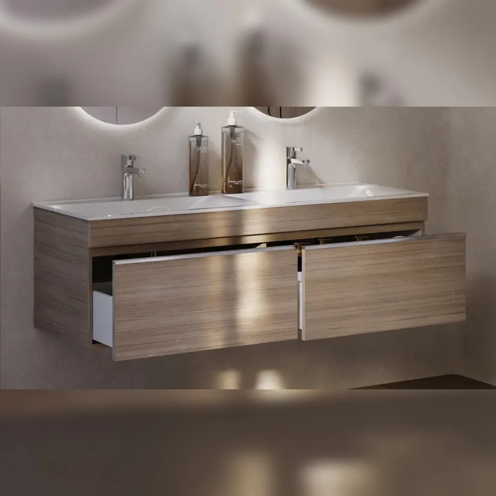 Тумба с раковиной подвесная Velvex Pulsus tp.PUL.PUL.140.2Y дуб сонома, 140 см