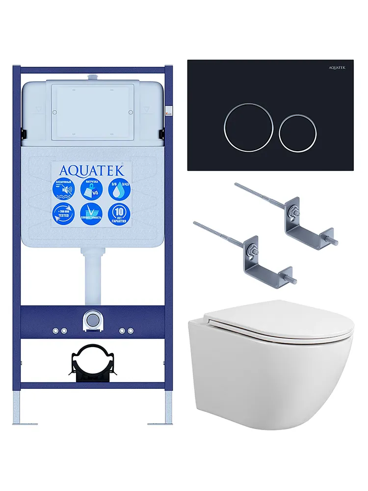 SET AQUATEK ЕВРОПА T KDI20 (рама AQUATEK Standard INS-0000012 с клавишей KDI-0000020 и крепежом KKI-0000002+унитаз AQ1900T-00 с тонким сиденьем sc)