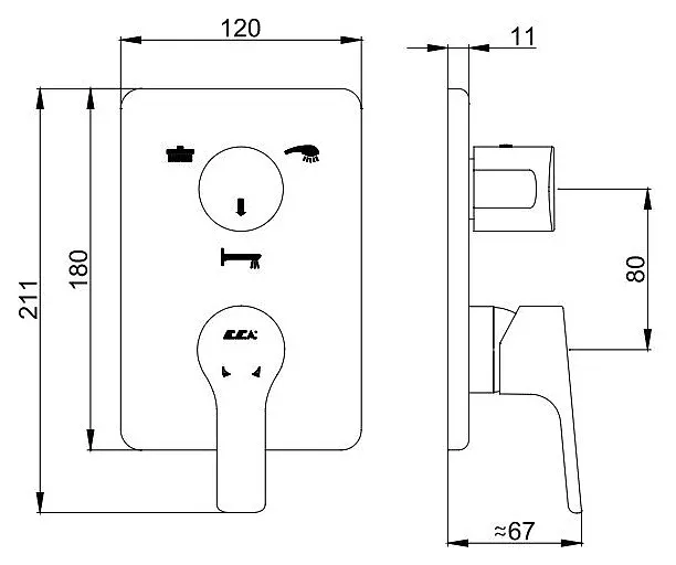Смеситель для душа E.C.A. Luna 102167206EX-KDE(внешняя часть)