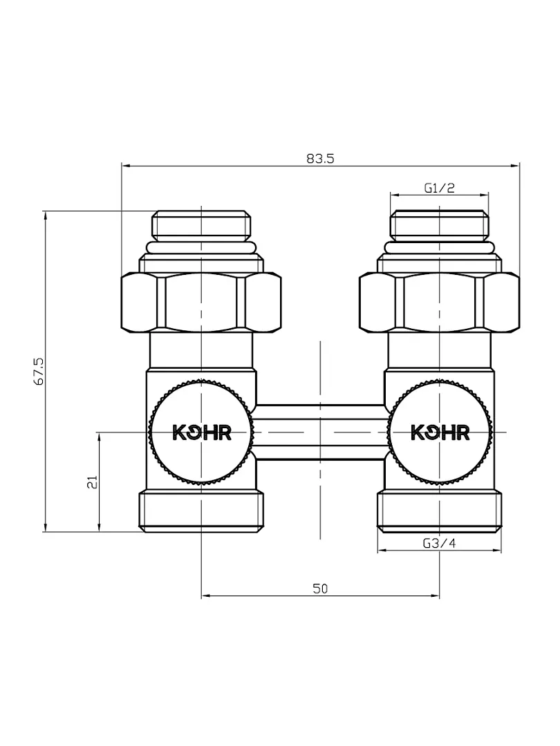 Узел нижнего подключения Kohr 1/2"x3/4" прямой, черный (LC 01025B)
