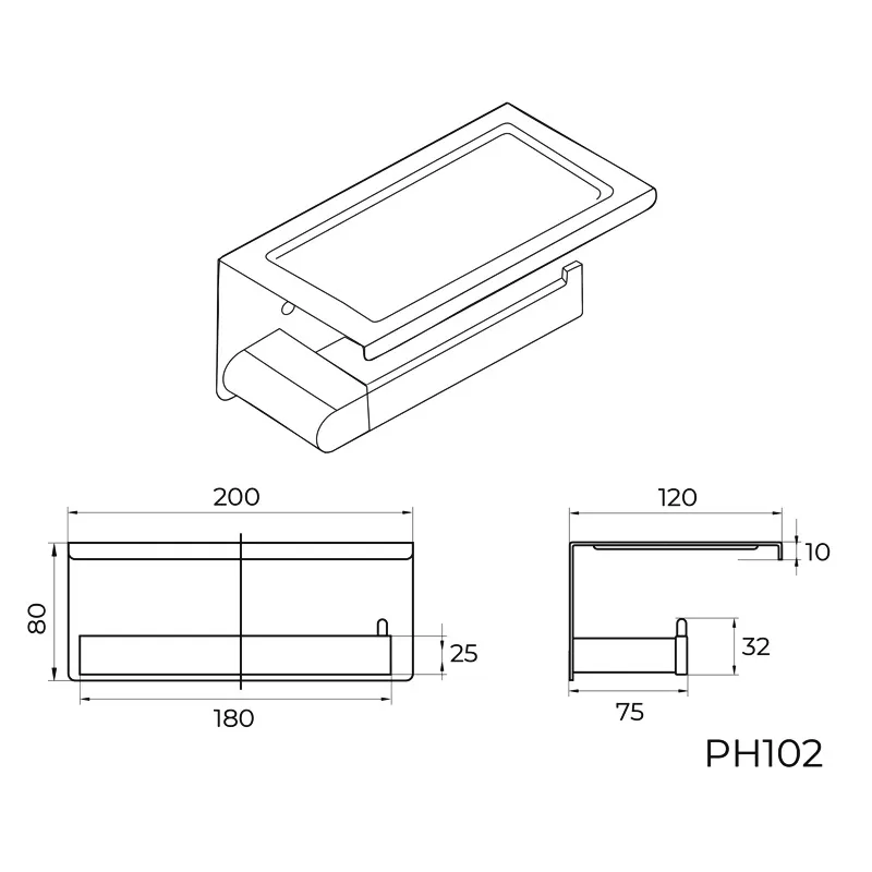 Держатель для туалетной бумаги с полочкой Knotlor PH102GM, оружейная сталь