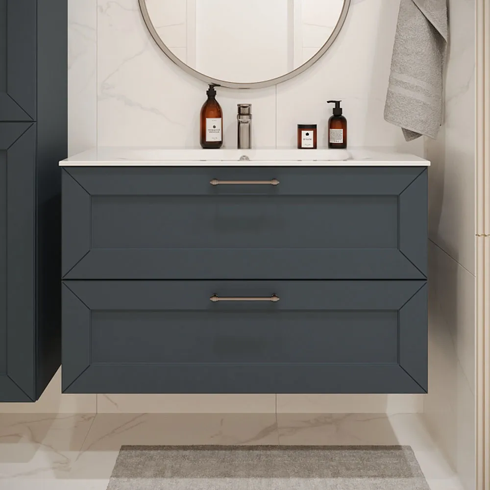 Тумба с раковиной подвесная (100см) Terminus Victoria VIC101002703101O, серый шёлк