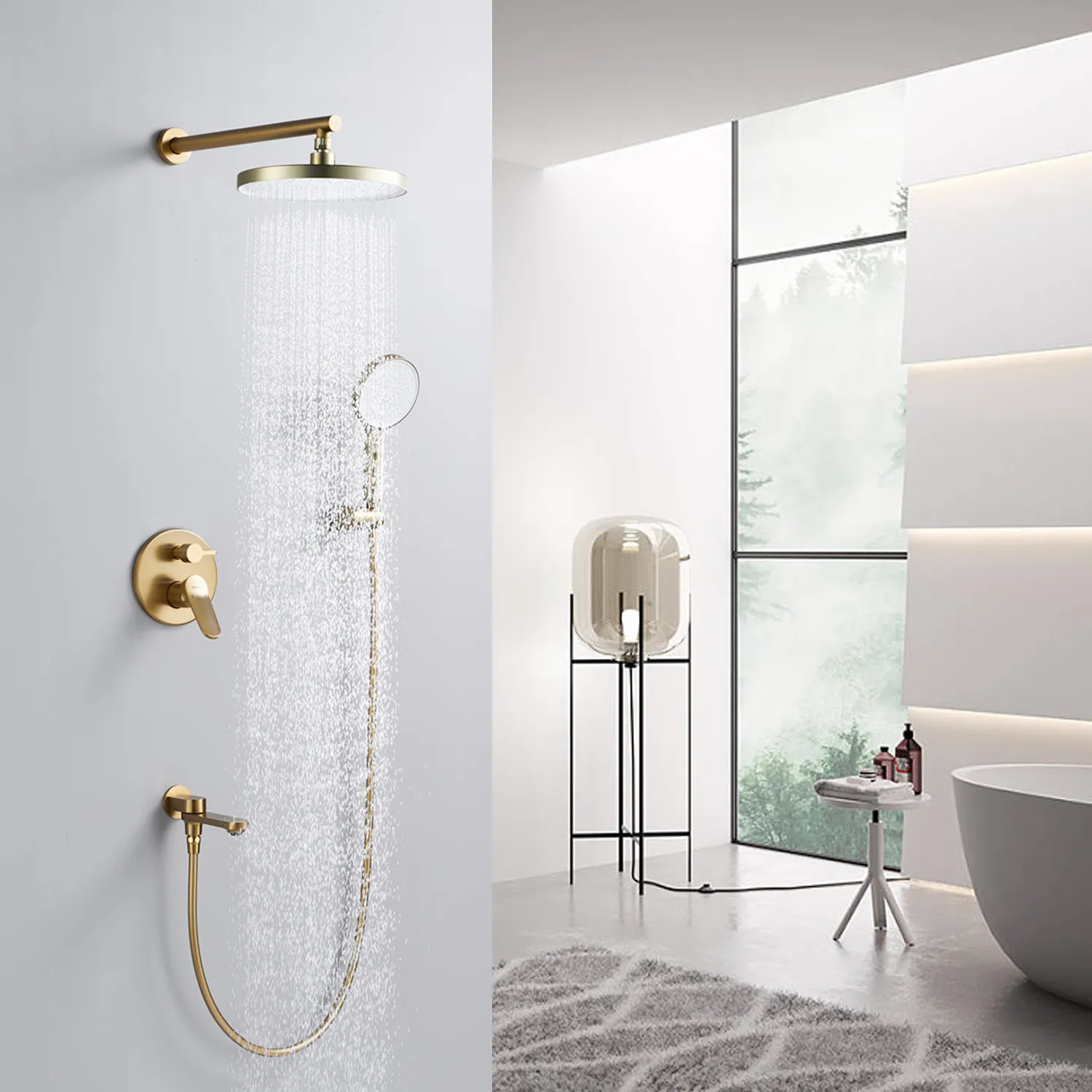 Душевая система встраиваемая Shevanik S4335G, золотой сатин