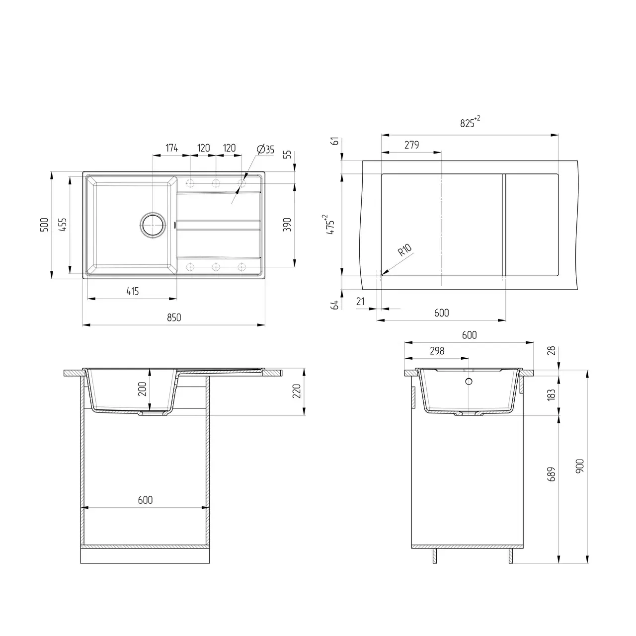 Кухонная мойка Ulgran Quartz Prima 850-10, песок