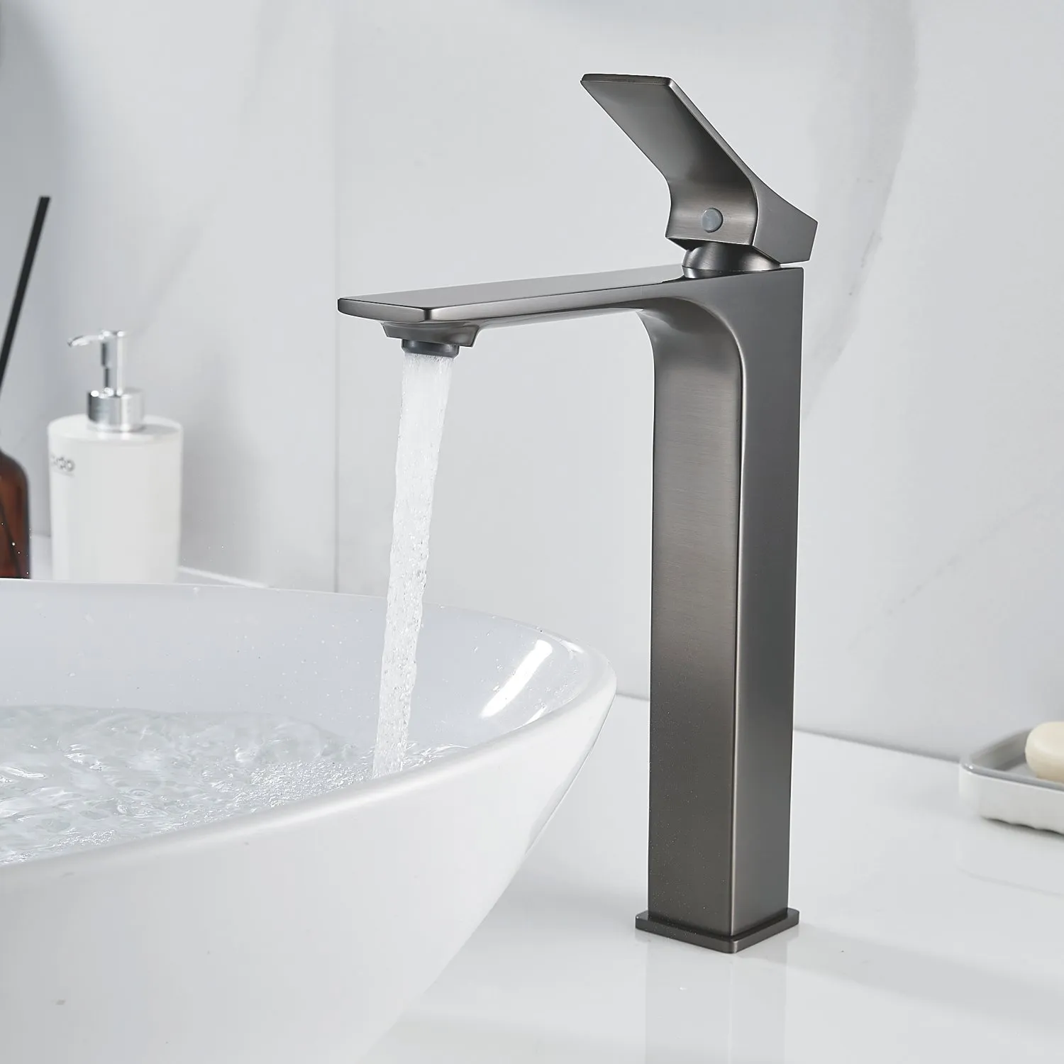 Смеситель для раковины высокий Shevanik S6111T, оружейная сталь