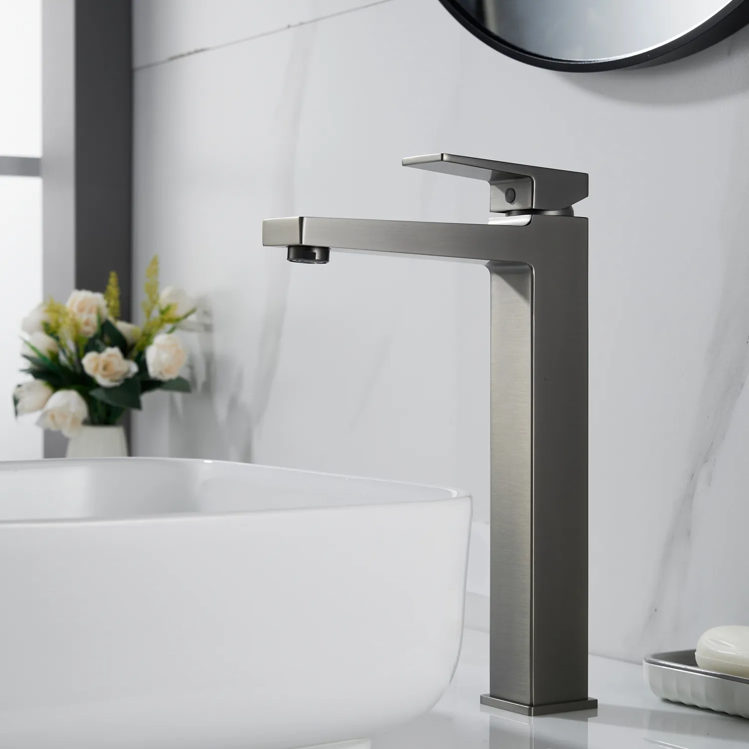 Смеситель для раковины высокий Rose R2811T, оружейная сталь