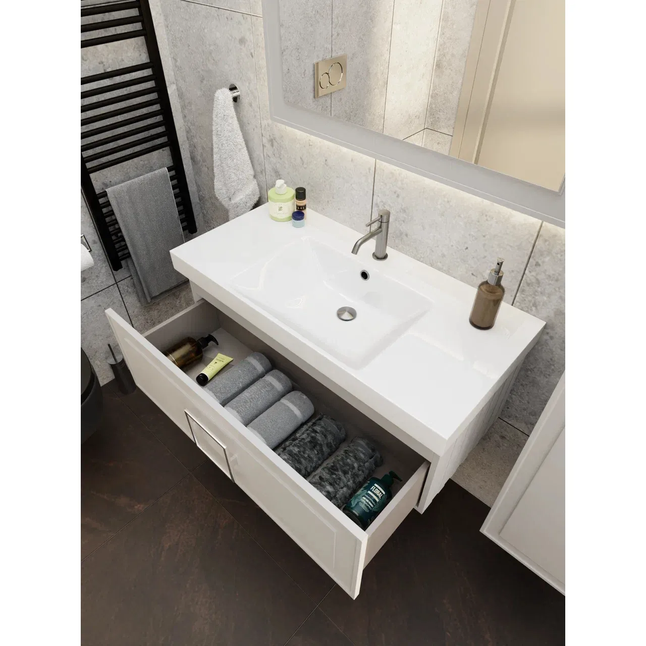 Тумба под раковину подвесная La Fenice Cubo FNC-01-CUB-C-100, бежевая