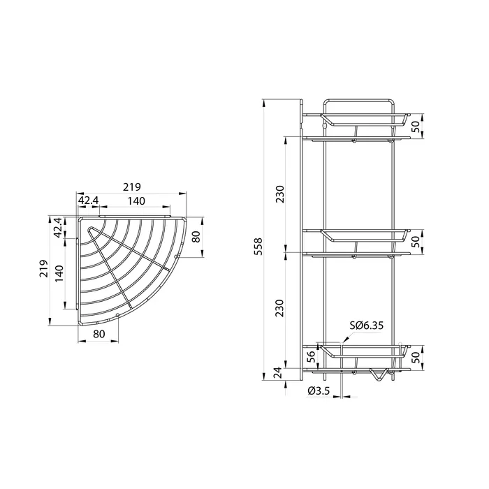 Полка трёхъярусная угловая Milardo Grid проволока стальная, хром (GRICC3CM44)