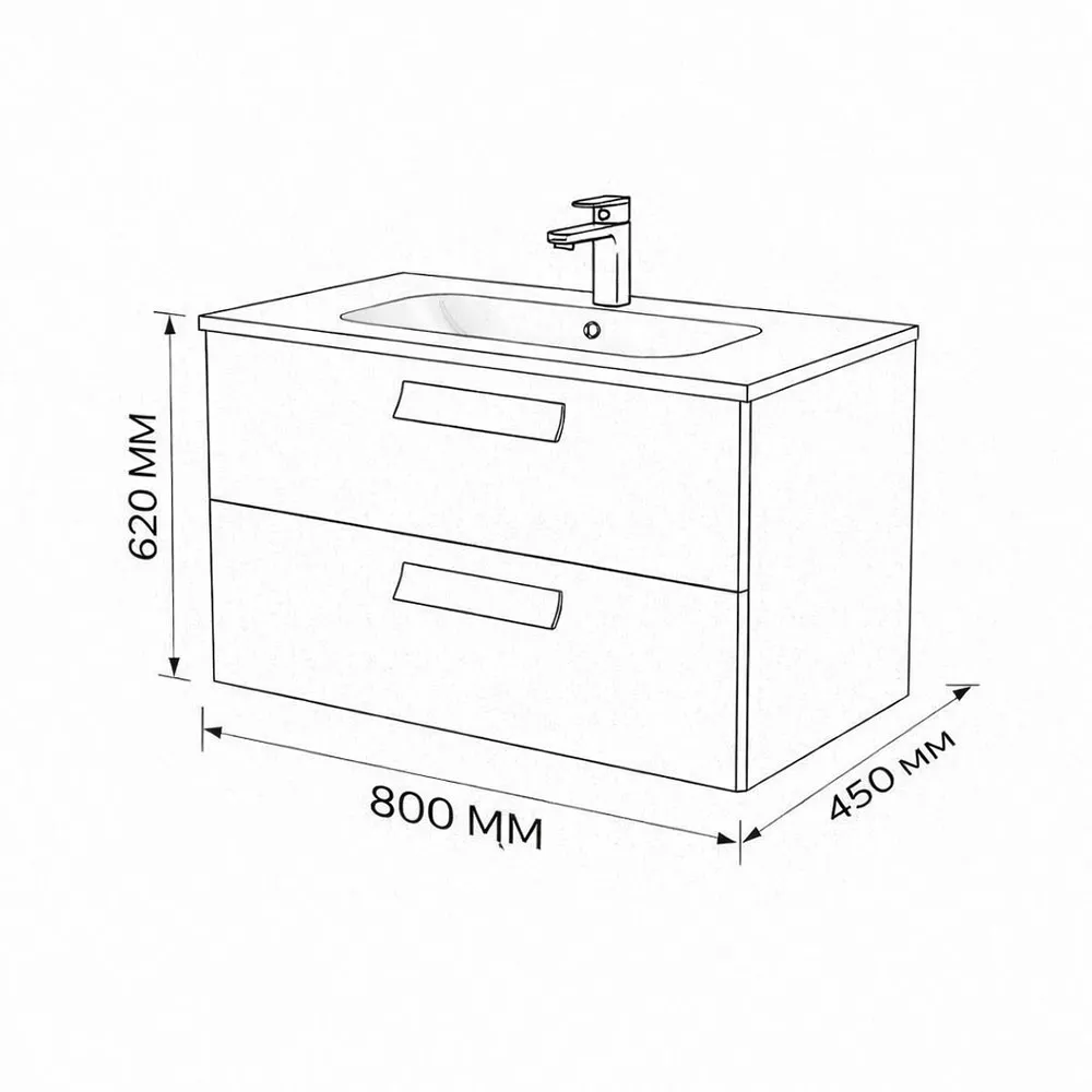 Тумба с раковиной подвесная (80см) Terminus Noto NOT10802099901O, черный soft touch
