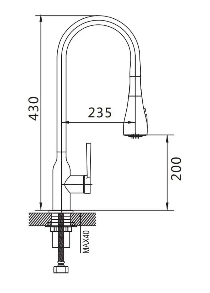 Смеситель для кухни с выдвижным изливом Shevanik S163T, оружейная сталь