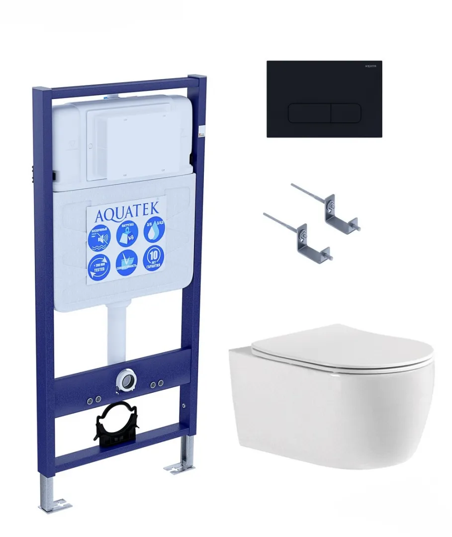 SET AQUATEK ЕВРОПА cmp017 (рама AQUATEK Standard INS-0000012, клавиша KDI-0000017, крепеж KKI-0000002+унитаз ЕВРОПА AQ1106-00 с тонким сиденьем sc)