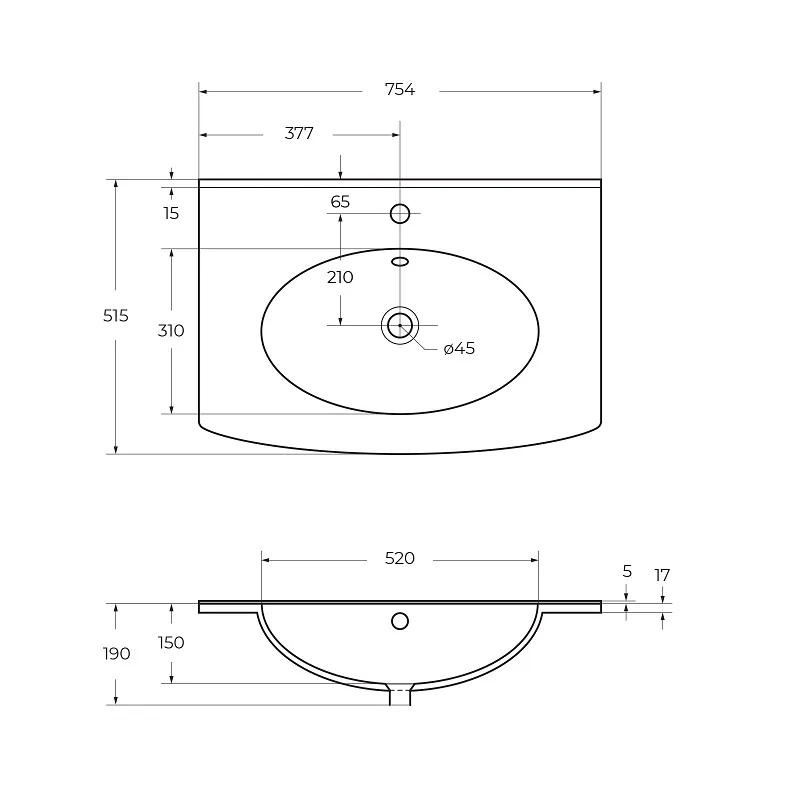 Керамическая раковина Cezares Comfort 750х550х150 (50132)