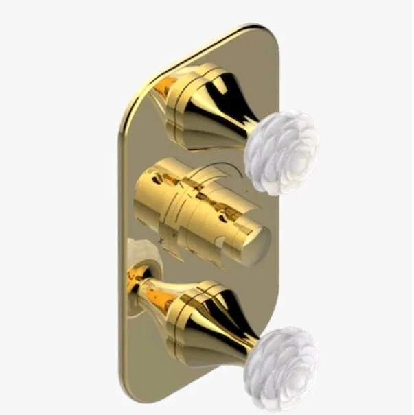 Смеситель для душа THG Camélia Clear crystal ручки-цветок камелии в белом цвете, золотистый PVD (U5L H52 5400BE)