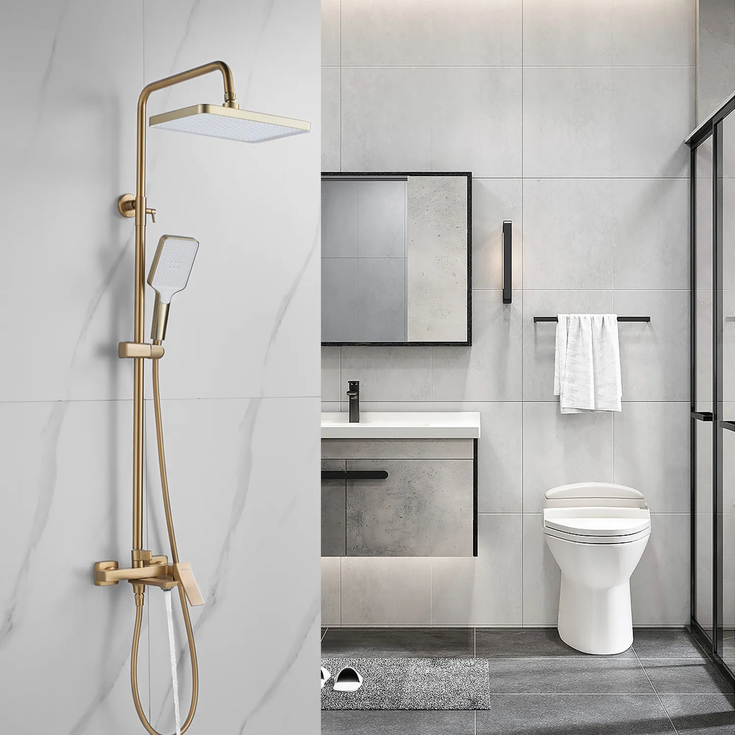 Душевая система Shevanik S4436G, золотой сатин