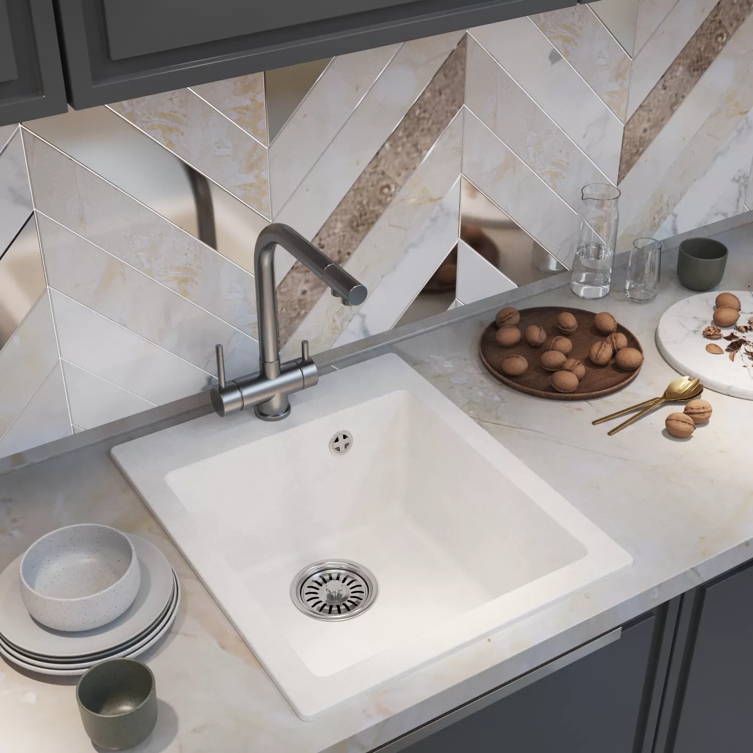 Мойка MIXLINE ML-GM14 ультра-белая  (341)  420*500*190мм NEW (551907)