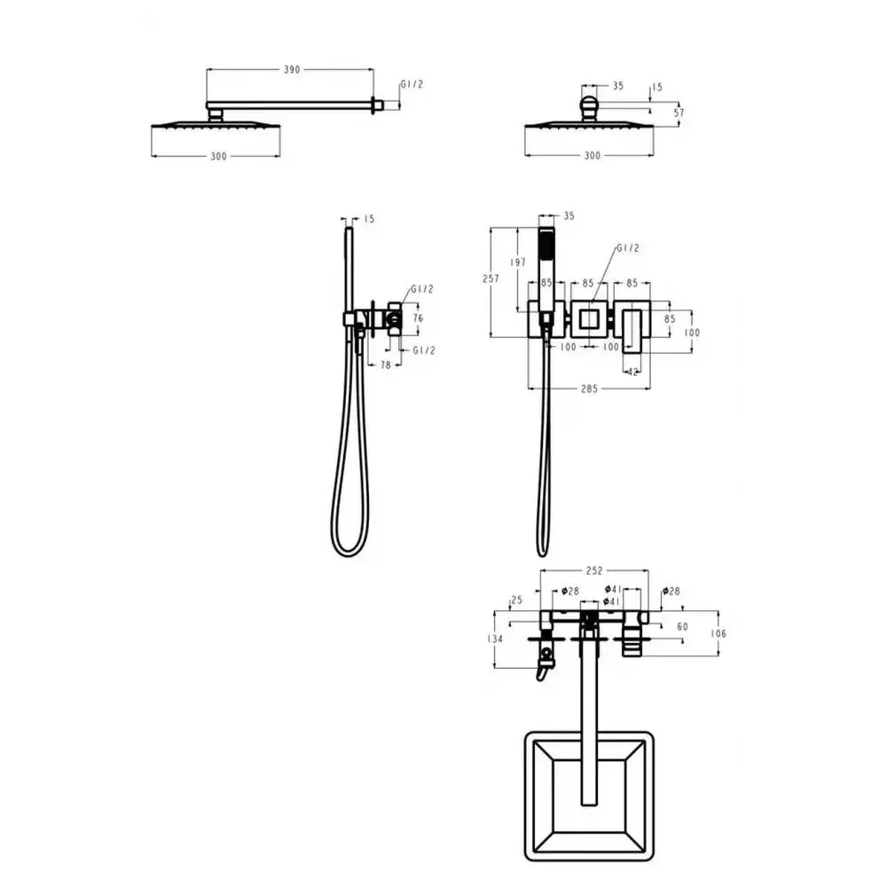 Душевая система встраиваемая (без излива) Grocenberg GB5080MG, матовое золото