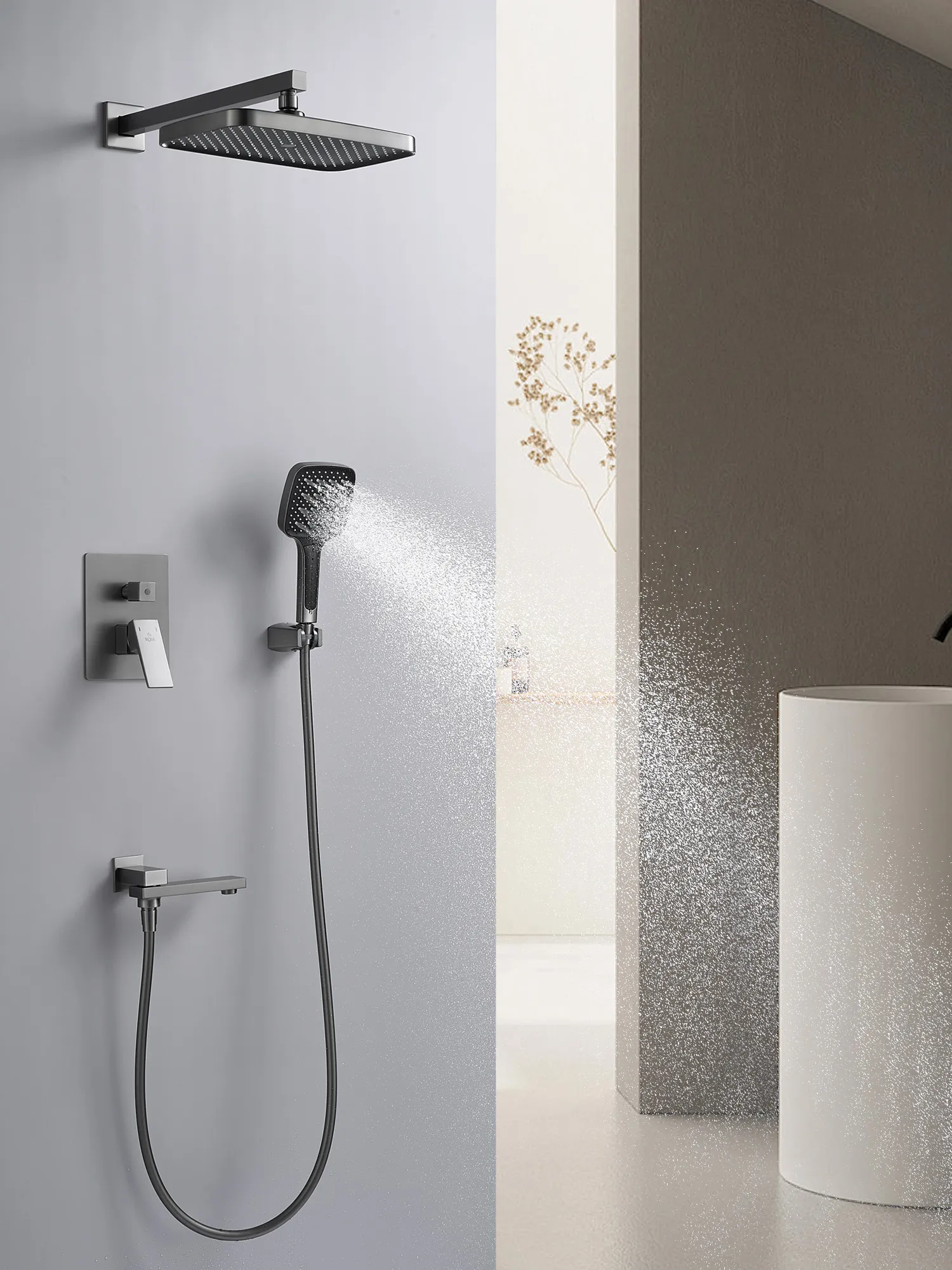 Душевая система встраиваемая Rose R2835T, оружейная сталь