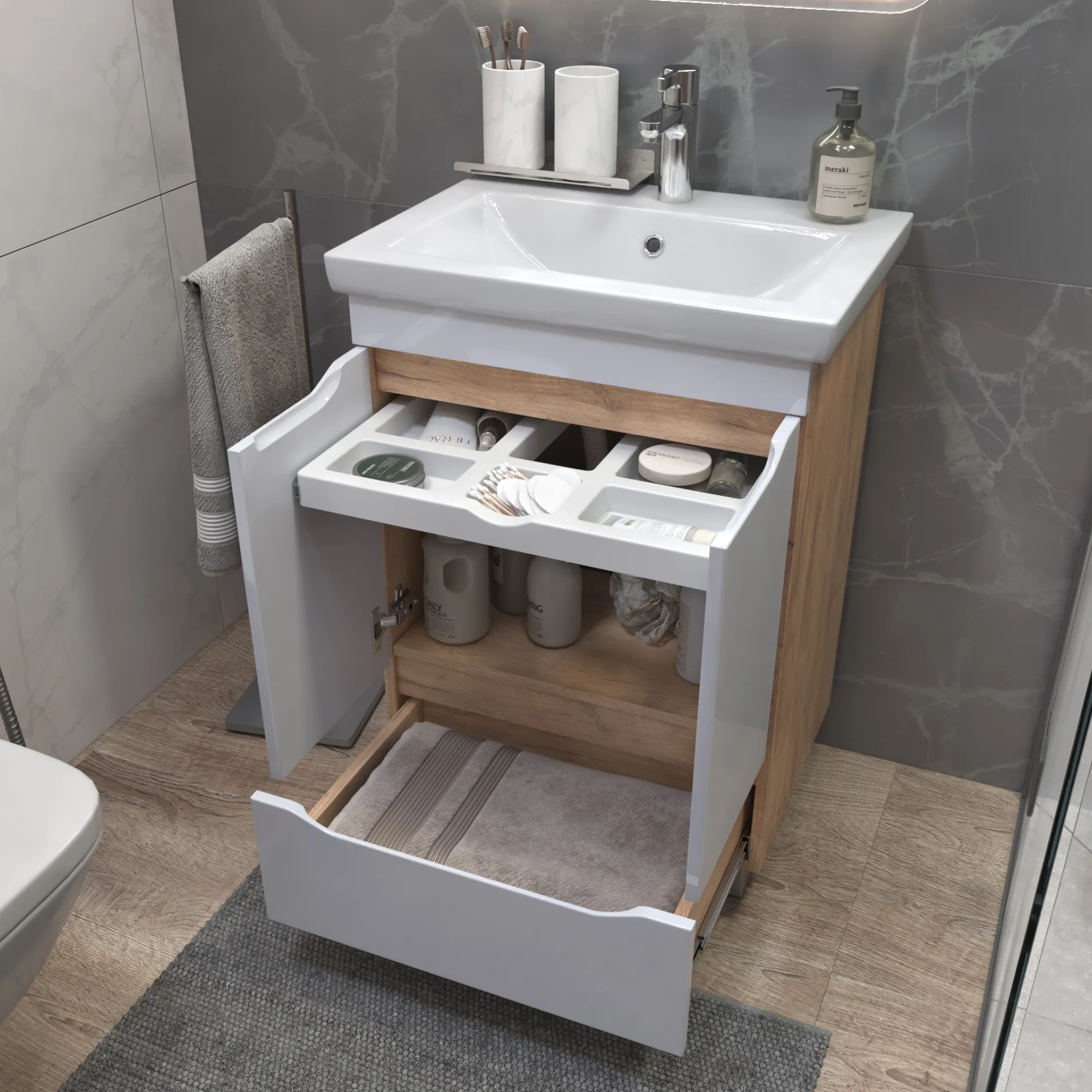 Тумба с раковиной напольная VIGO Grani 284 дуб золотой, 60 см