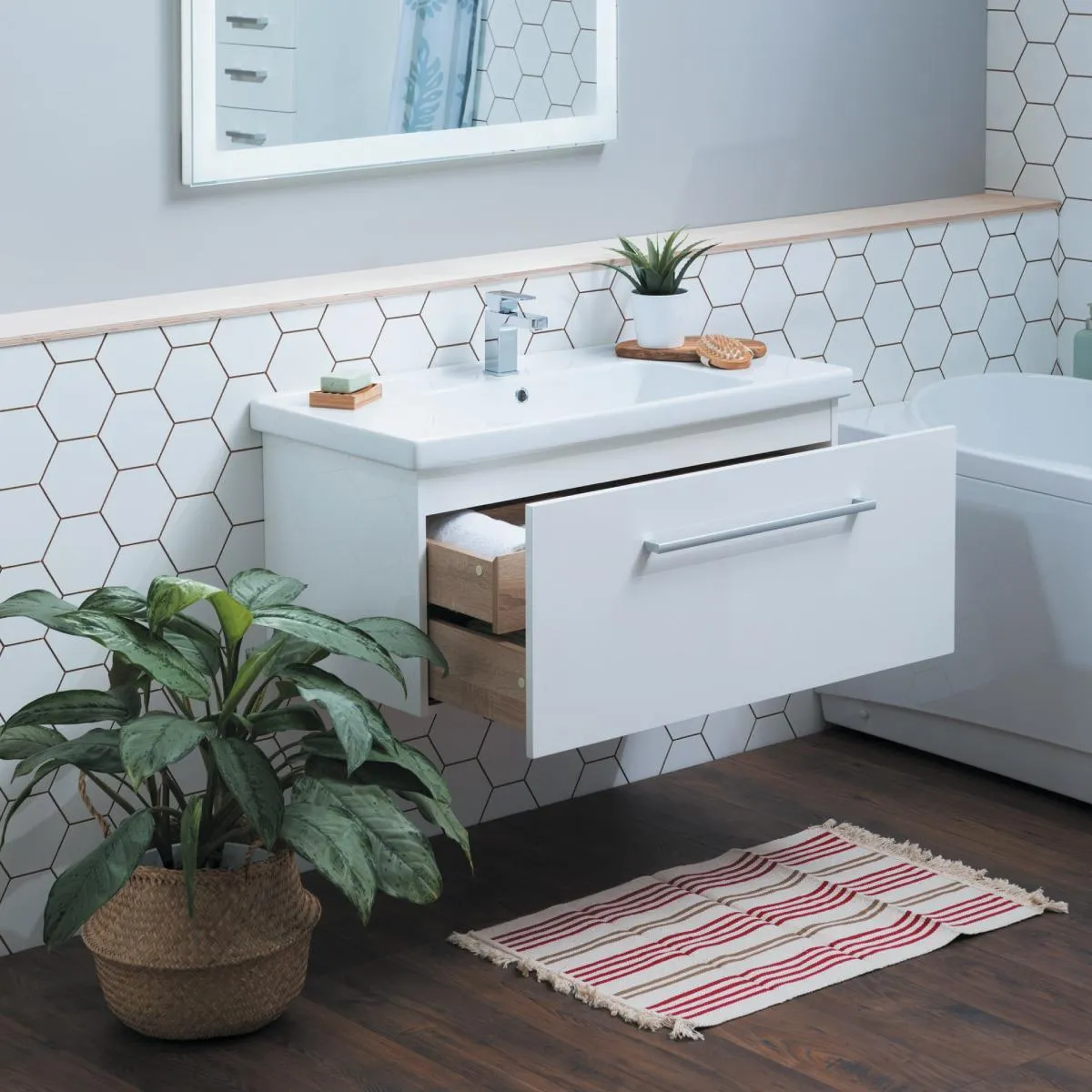 Тумба с раковиной подвесная Dreja Big Inn 100 см, белый