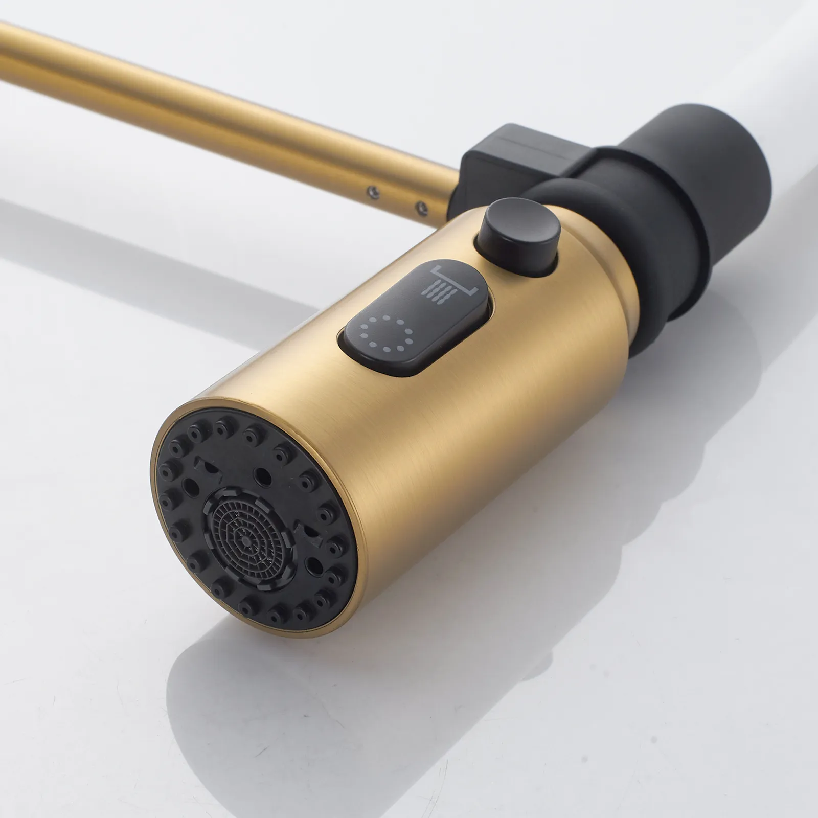 Смеситель для кухни с гибким изливом и режимом "душ" Shevanik S123G-1, золотой сатин