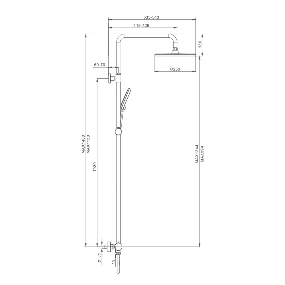 Душевая система с термостатом Raglo R20.25.03, золотой сатин