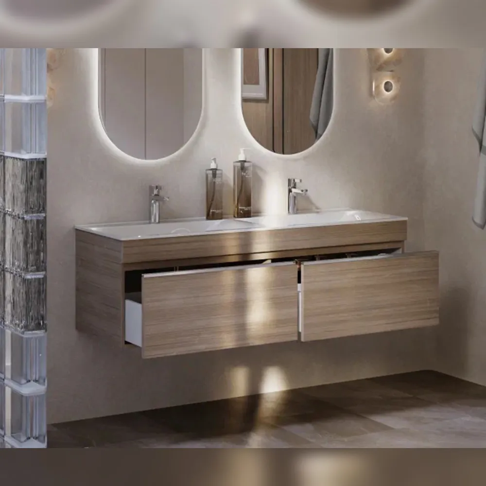 Тумба с раковиной подвесная Velvex Pulsus tp.PUL.PUL.140.2Y дуб сонома, 140 см