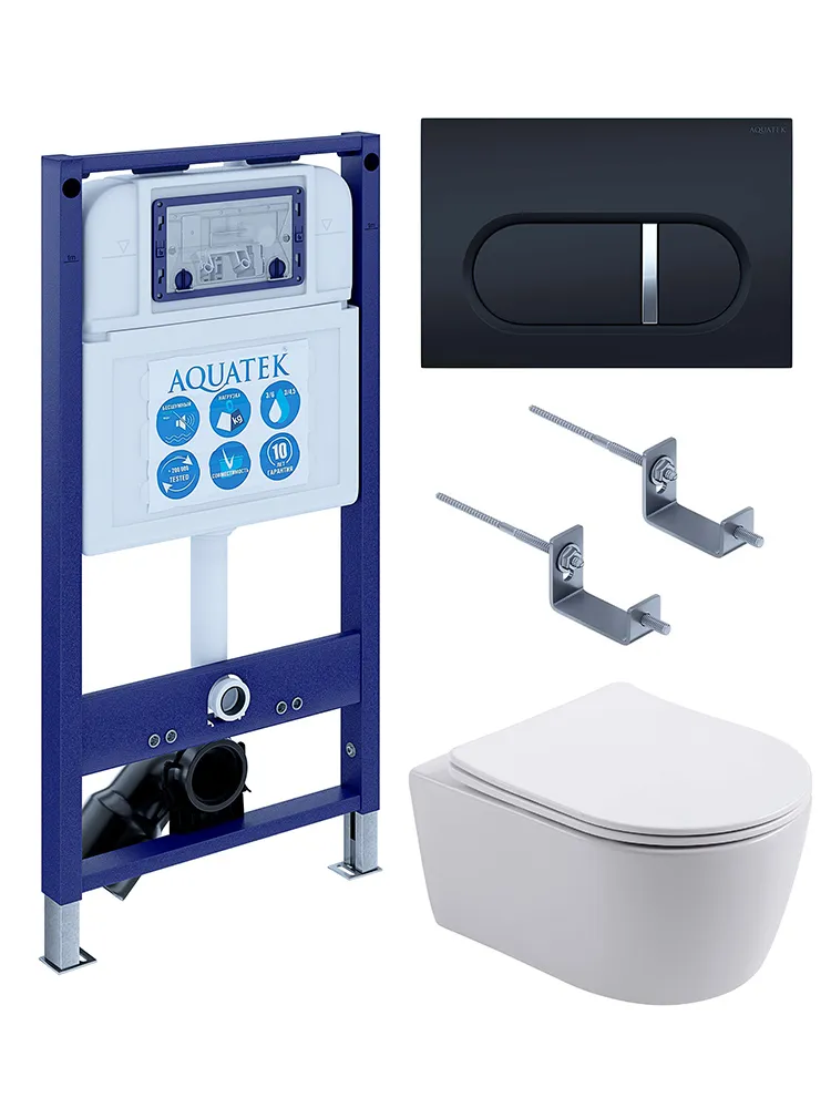 SET AQUATEK ЕВРОПА New-045 4в1 (рама AQUATEK INS-0000025 +крепление KKI-0000002 +кнопка KDI-0000045 +унитаз AQ1106L-00 +тонкое сиденье с механиз)