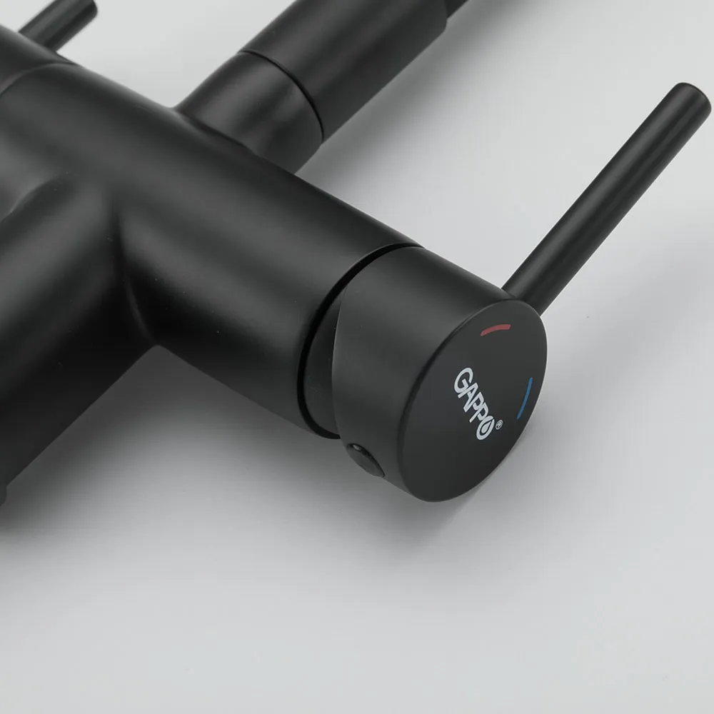 Смеситель для кухни с гибким изливом и подключением фильтра GAPPO G4398-36, черный