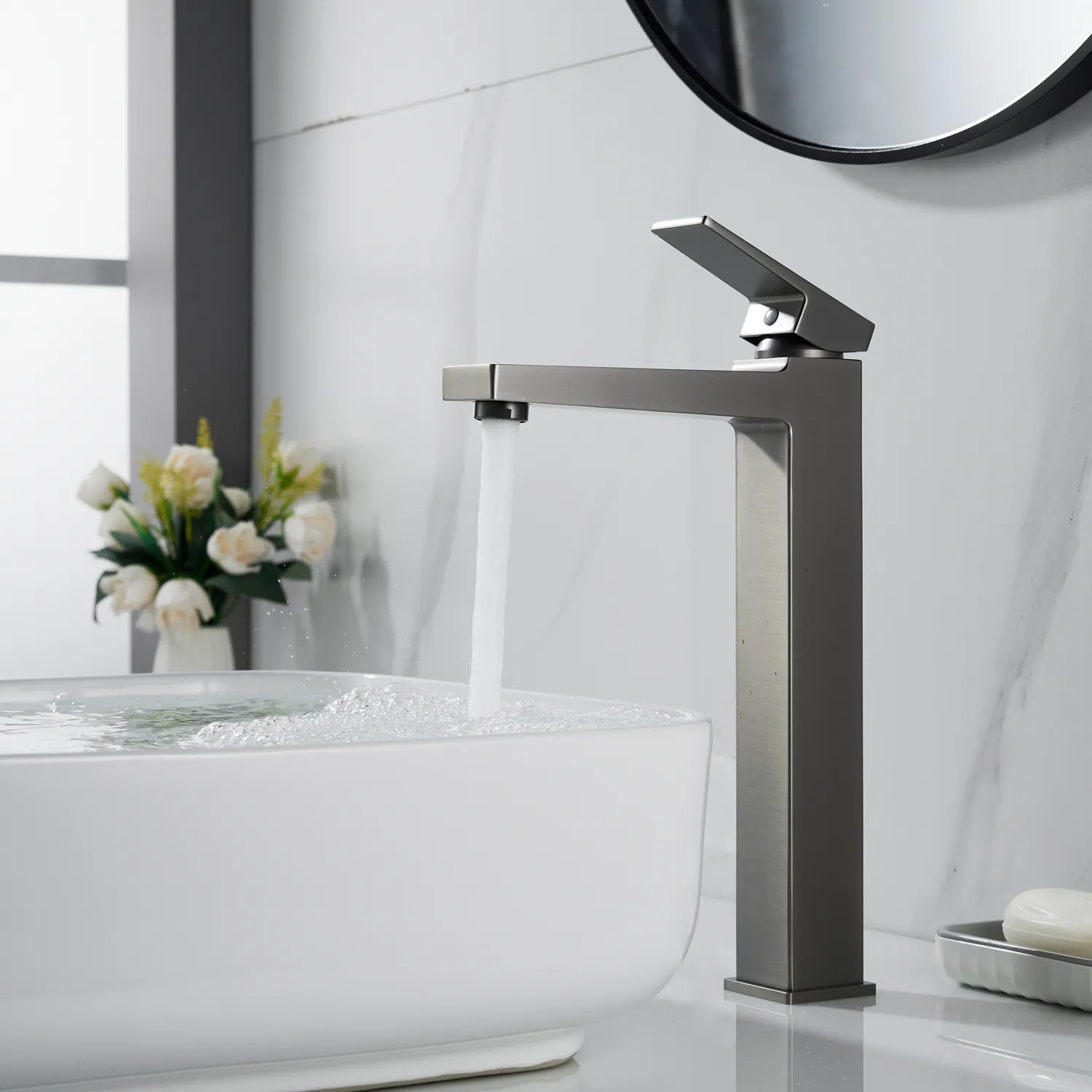 Смеситель для раковины высокий Rose R2811T, оружейная сталь