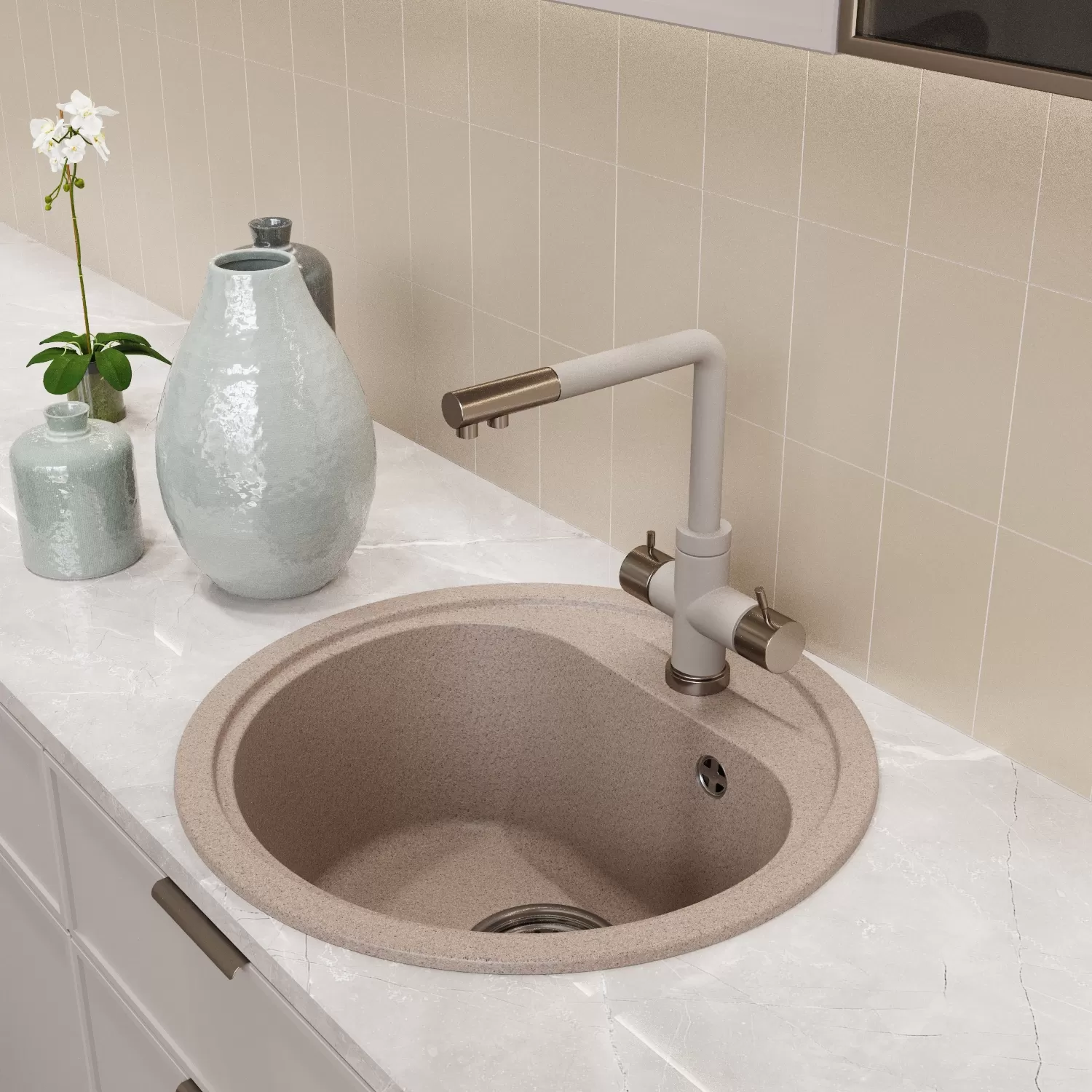 Мойкa MIXLINE ML-GM10 круглая  песочная (302) 440мм (глуб. чаши 180) NEW (551807)