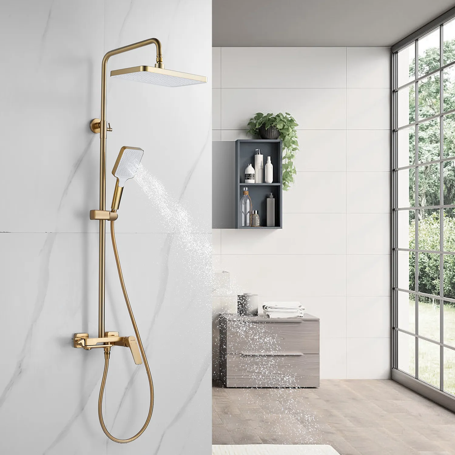 Душевая система Shevanik S4226G, золотой сатин