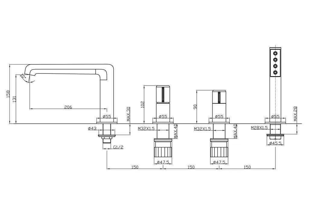 Смеситель на борт ванны BelBagno Uno, хром (UNO-BVD4-CRM)