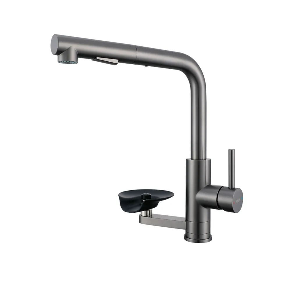 Смеситель для кухни с выдвижным изливом и мойкой стаканов Prohanss P45.47.09, графит