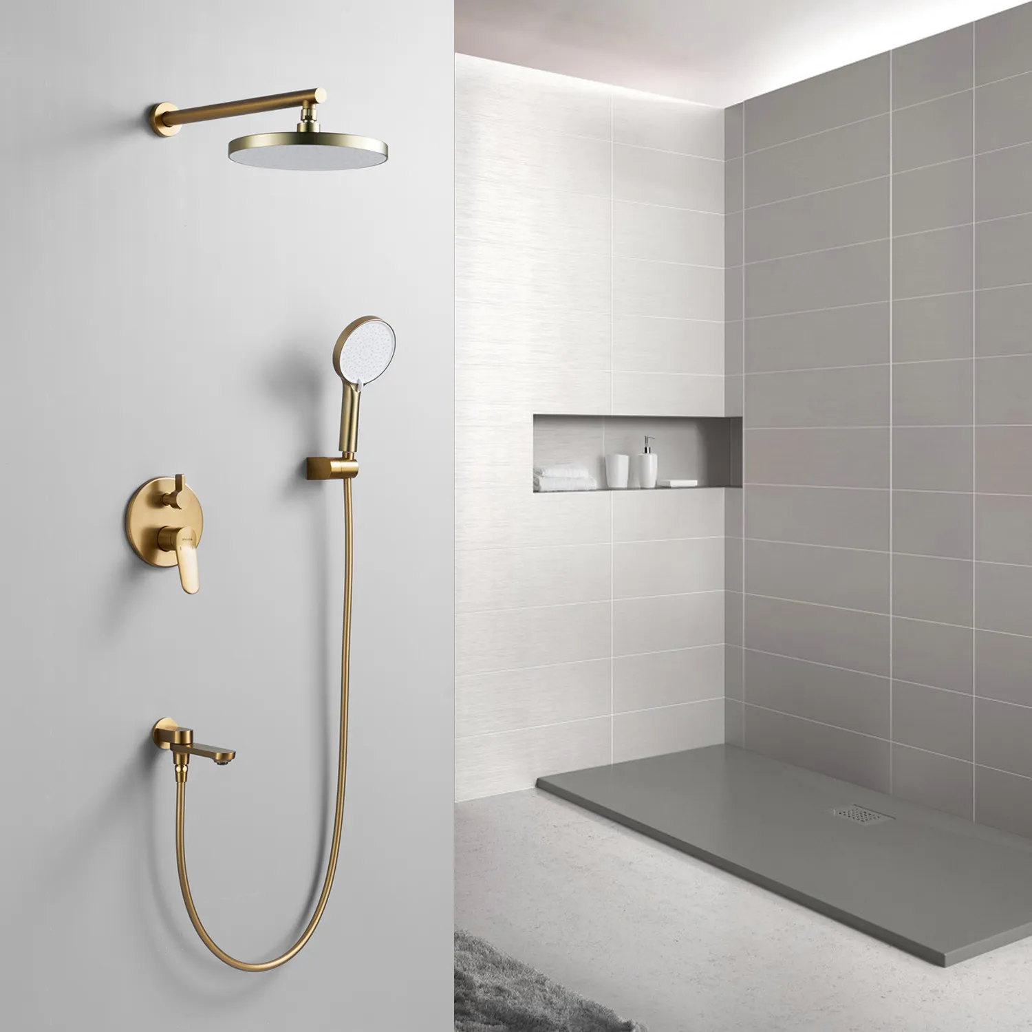 Душевая система встраиваемая Shevanik S4335G, золотой сатин