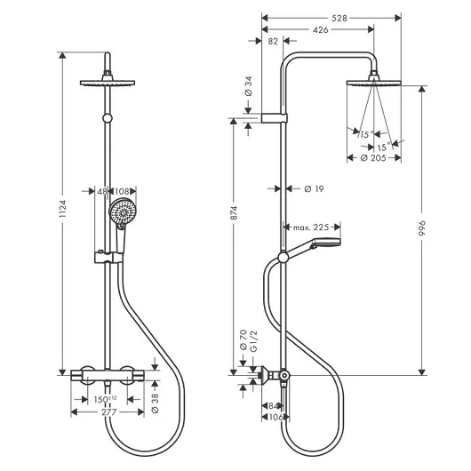 Душевая система HANSGROHE Vernis Blend Showerpipe Green 230 1jet с термостатом, хром (26318000)