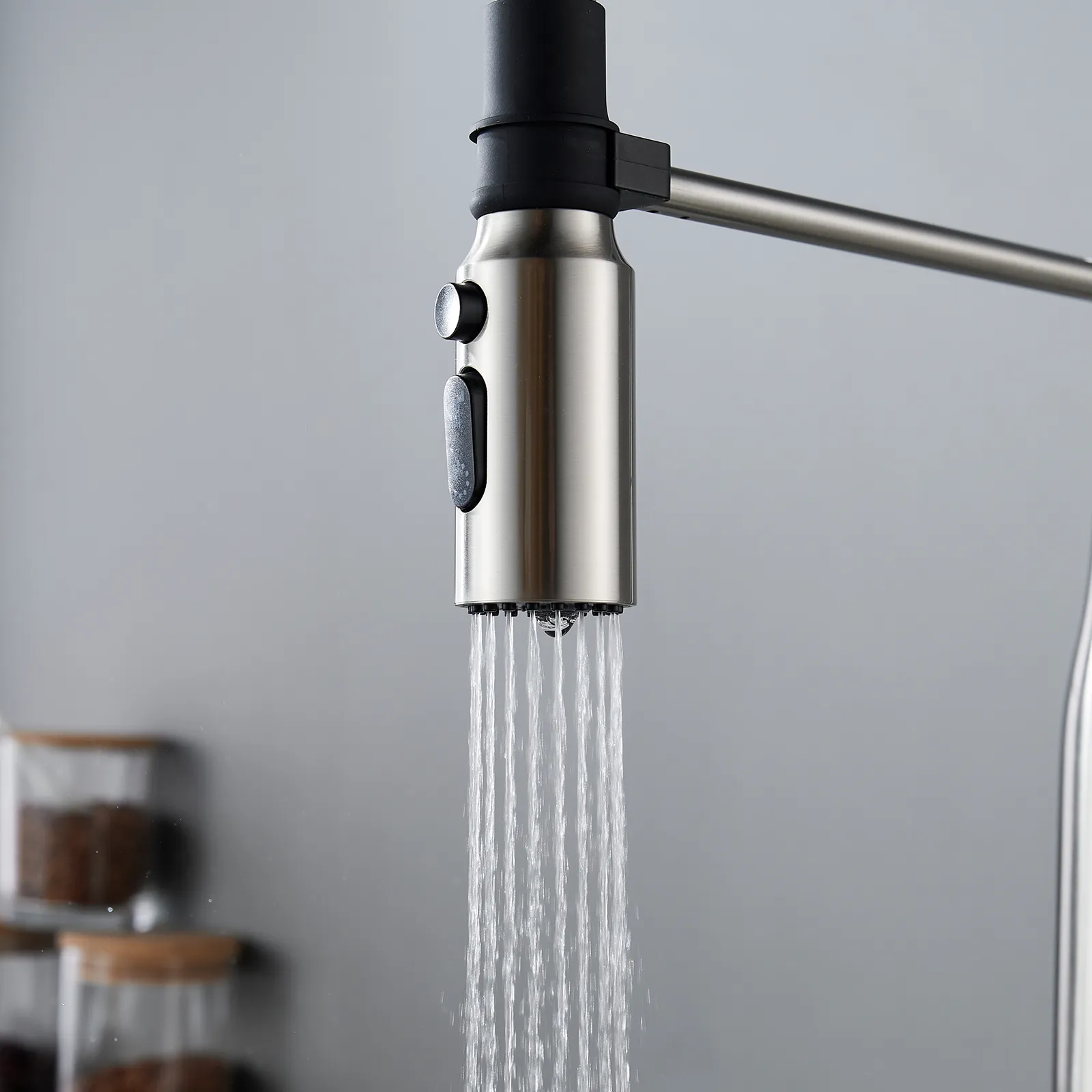 Смеситель для кухни с гибким изливом и режимом "душ" Shevanik S123L-9, сатин